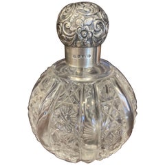 Charles May English Sterling Silver & Cut Glass Perfume or Scent Bottle, C.1878