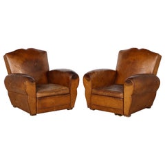 Pair of French Art Deco 'Moustache' Leather Club Chairs, Paris, circa 1920 