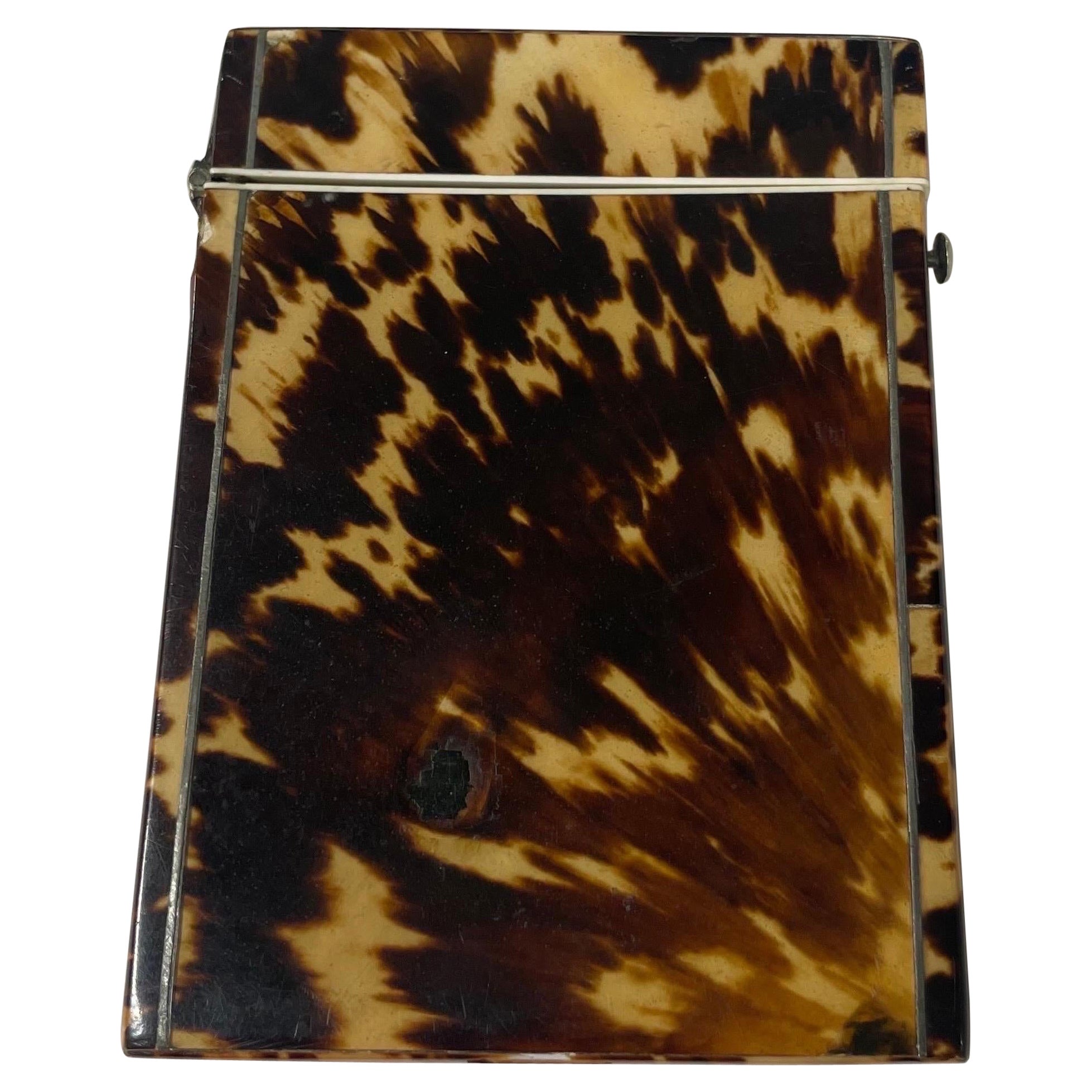 Antique English Blonde Tortoiseshell Hinged Card Holder For Sale