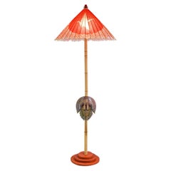 Jumbo Horseshoe Crab Lamp with Antique Parasol Shade by Christopher Tennant