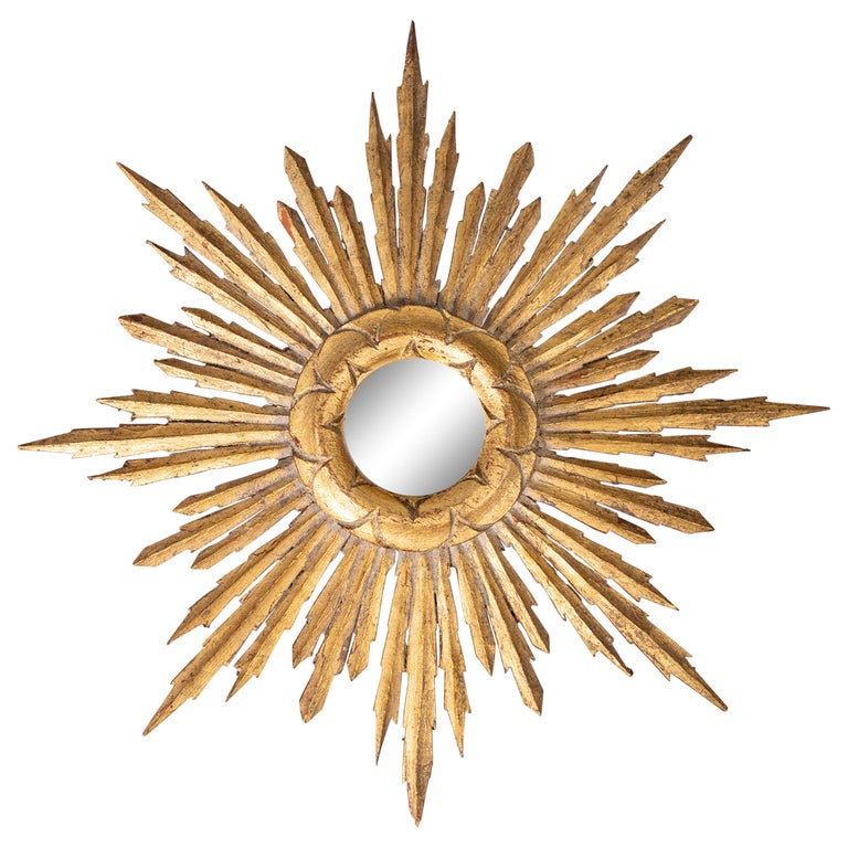 Miroir mural en métal en forme de soleil rond doré pour décoration murale, miroirs décoratifs pour chambre à coucher, salle de bain, toilettes, salon, entrée, miroir, 60 cm