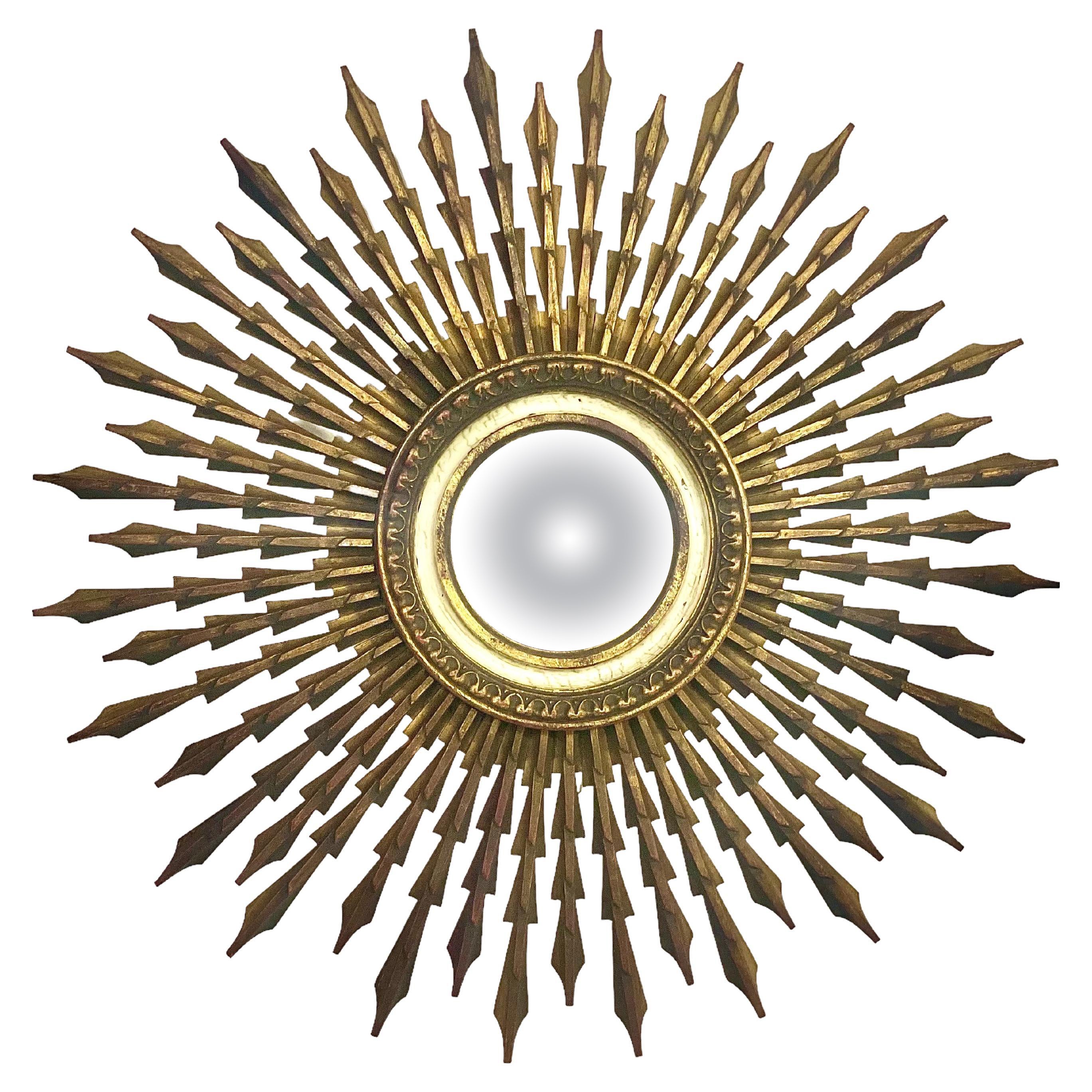 Grand miroir Sunburst avec plaque convexe