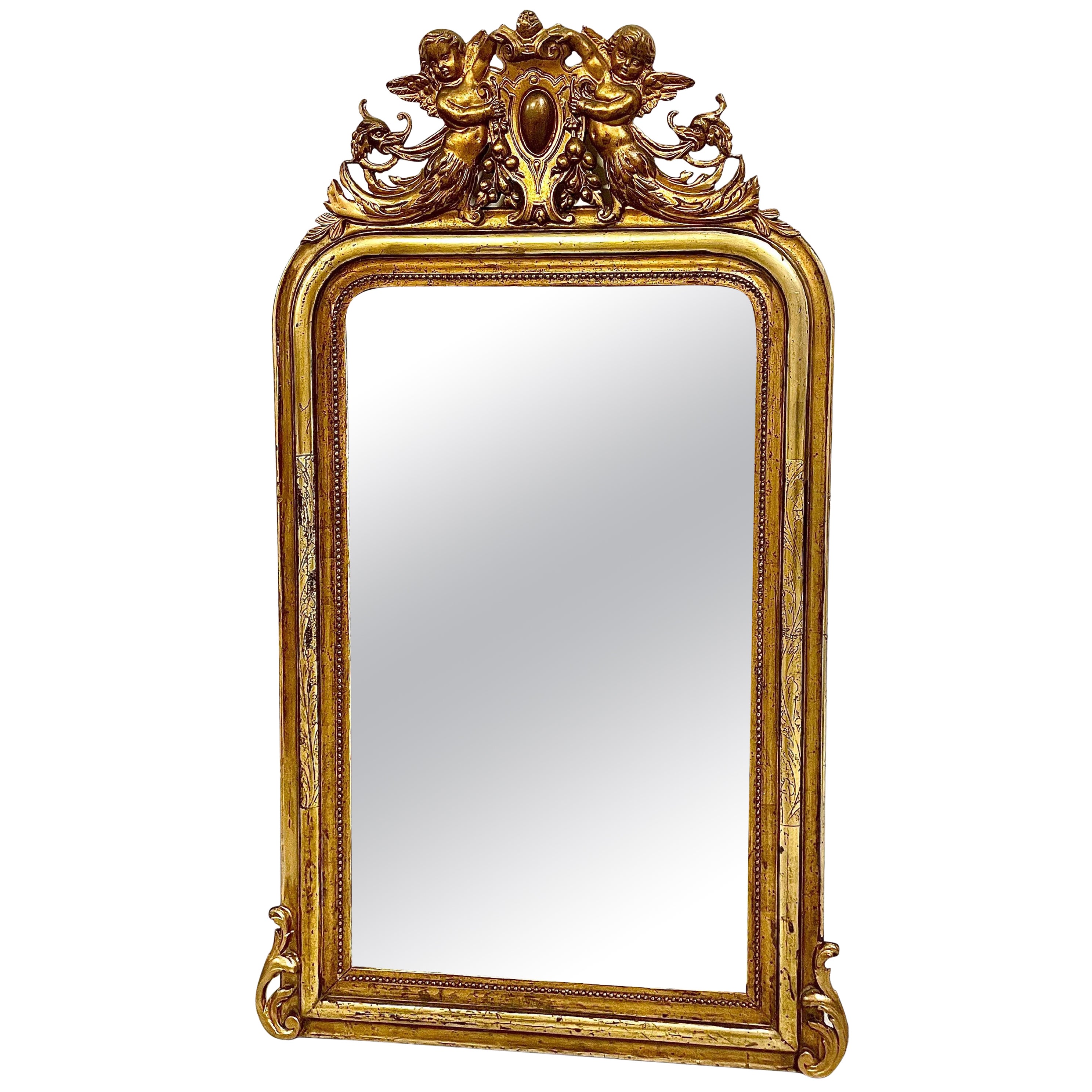 Espejo francés de madera dorada Louis Philippe de la década de 1840 