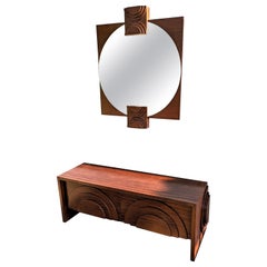 Brutalist Wenge Sideboard with Mirror, France 1970s