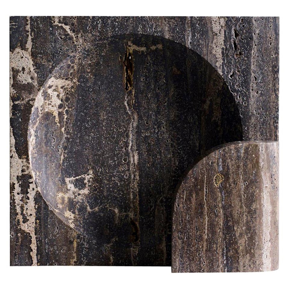 Block, Sculpted Black Travertine Table Lamp by Henry Wilson