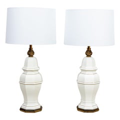 Pair of Stiffel White Ginger Jar Lamps