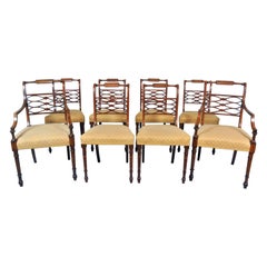 Set of Eight Edwardian Satinwood Inlaid Dining Chairs with Two Carvers C. 1910