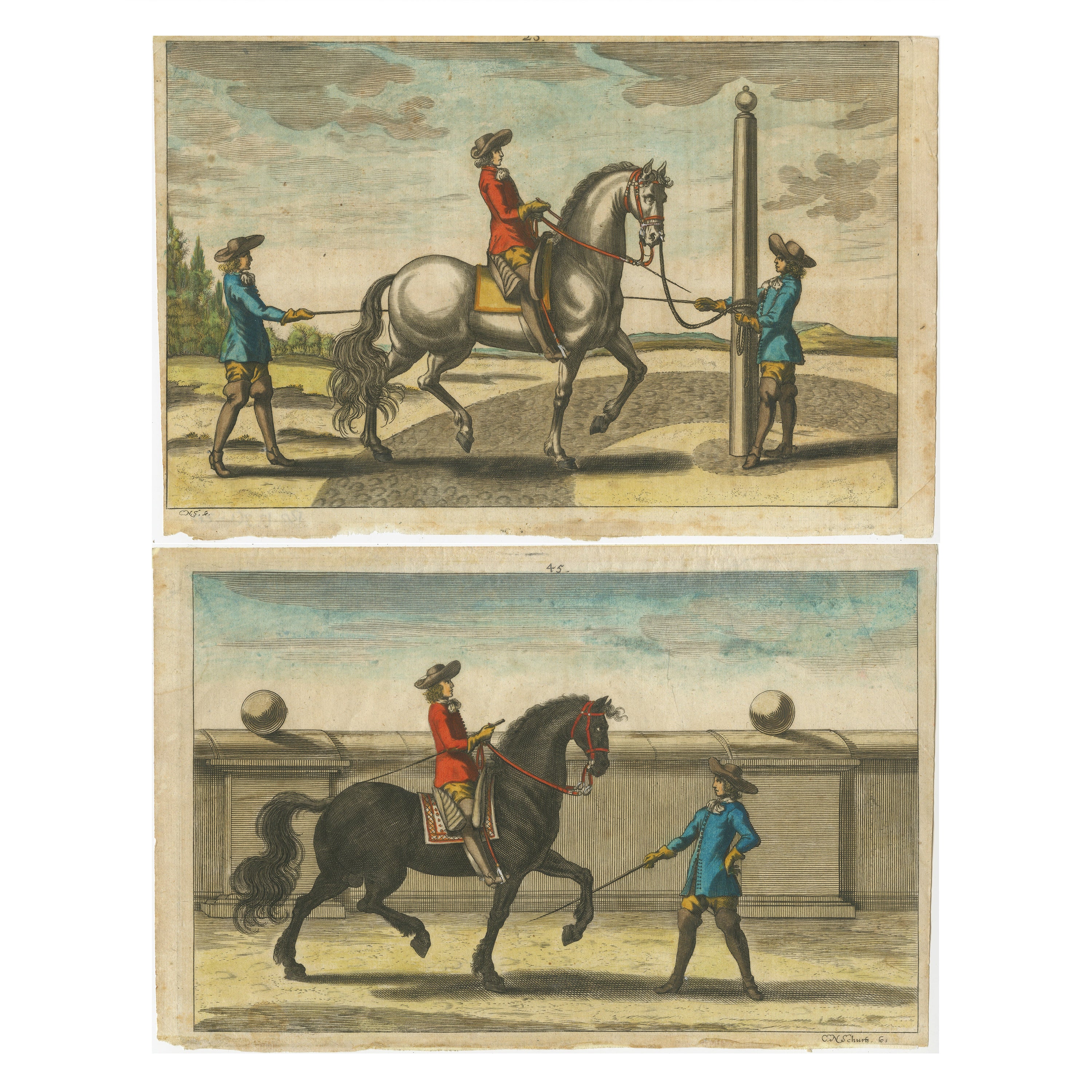 Ensemble de 2 gravures anciennes d'équitation