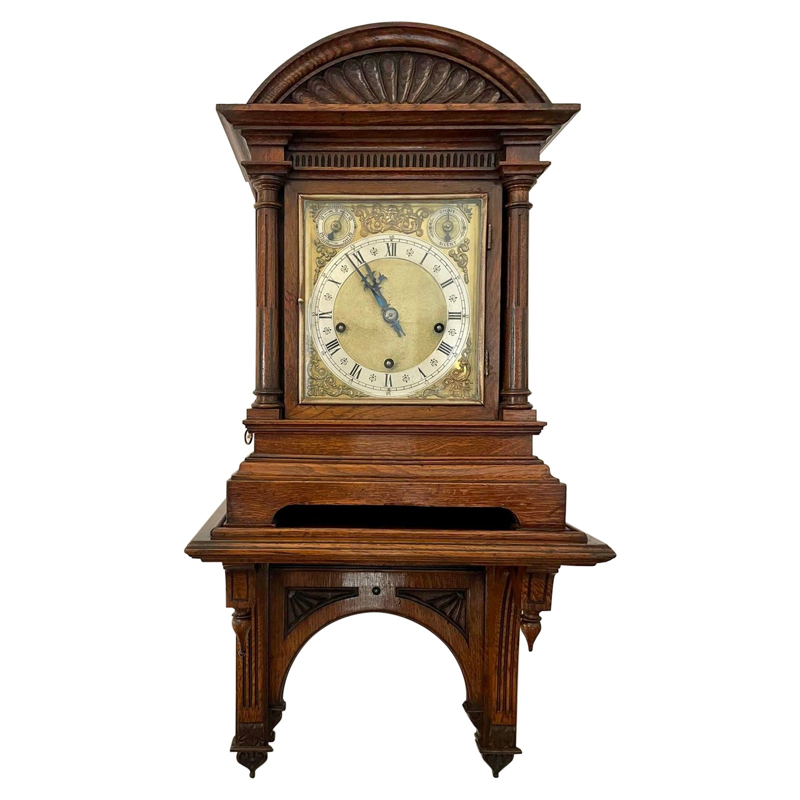 Antique Victorian Quality Oak 8 Day Chiming Bracket Clock with Original Bracket