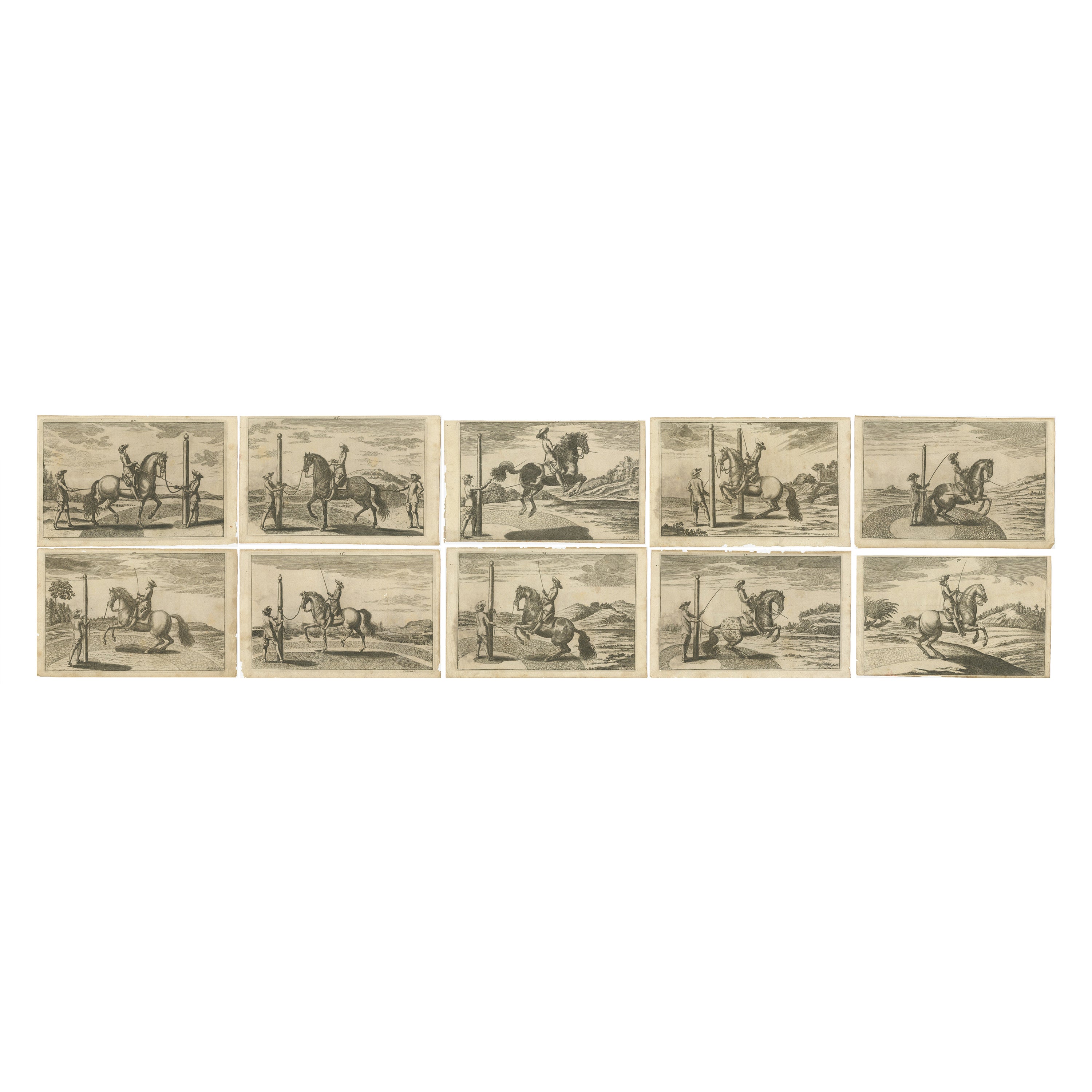 Set of 10 Antique Horse Riding Prints For Sale