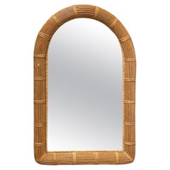 Vintage Restored Arched Pencil Reed Rattan Wall Mirror with Wrapping