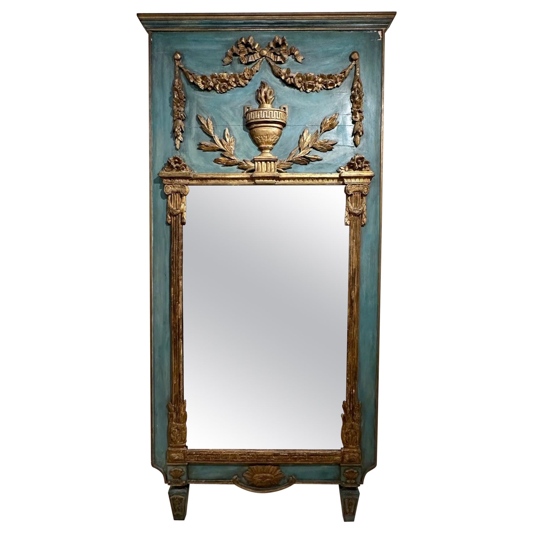 French Carved Neo-Classical Trumeau Mirror For Sale