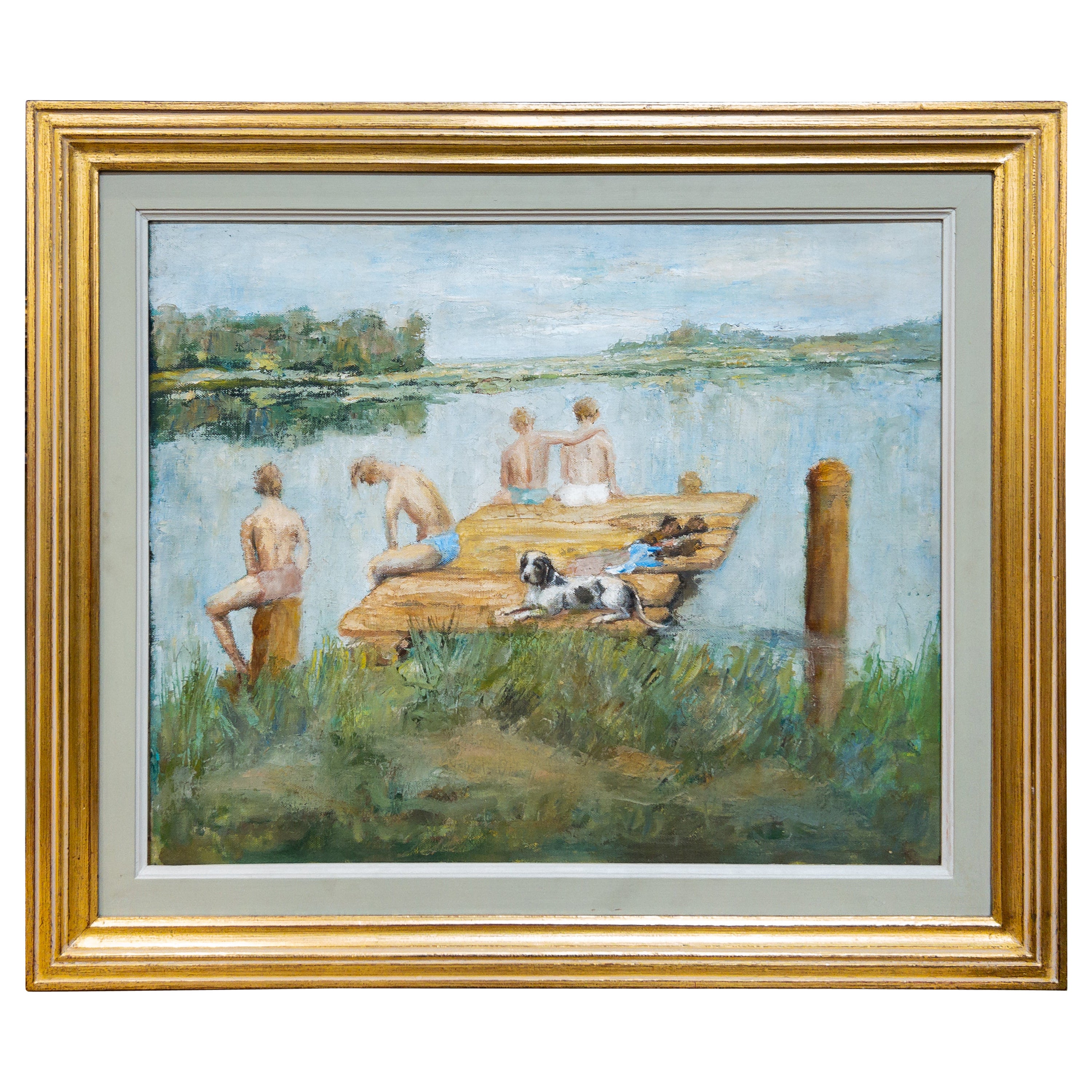 Mid Century Oil Painting on Canvas For Sale