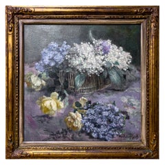 19th Century French Oil Painting on Canvas of Floral