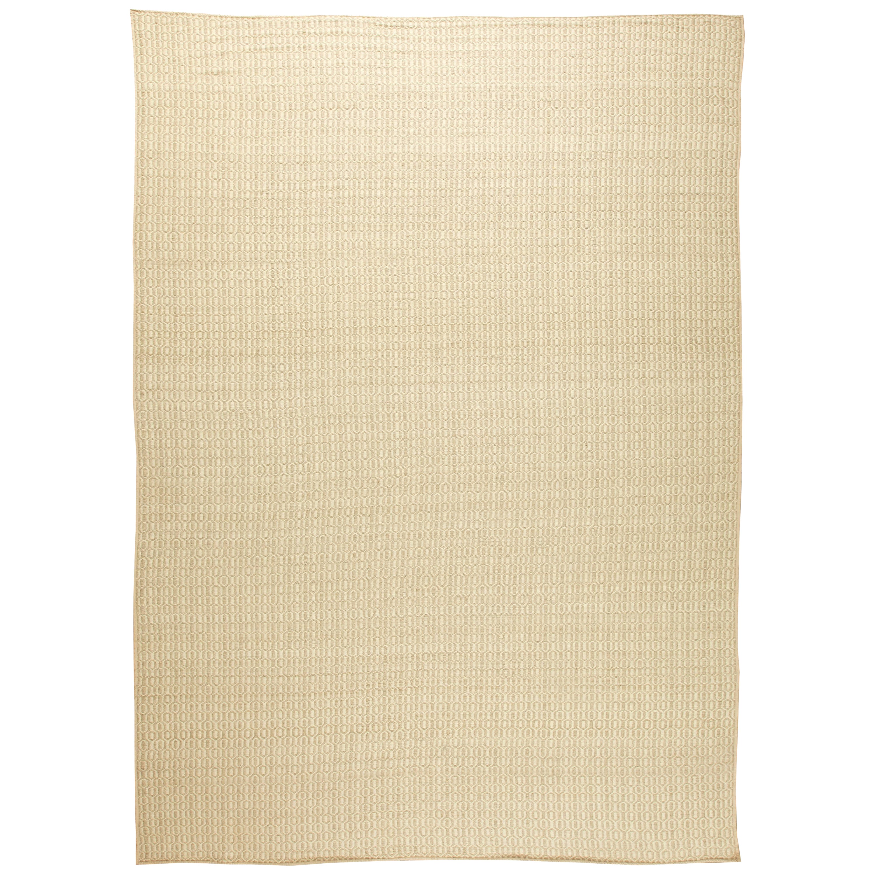 Tapis contemporain en laine beige à tissage plat de Doris Leslie Blau