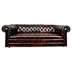 Used Exceptional English Fully Buttoned Patinated Leather Chesterfield Sofa #390