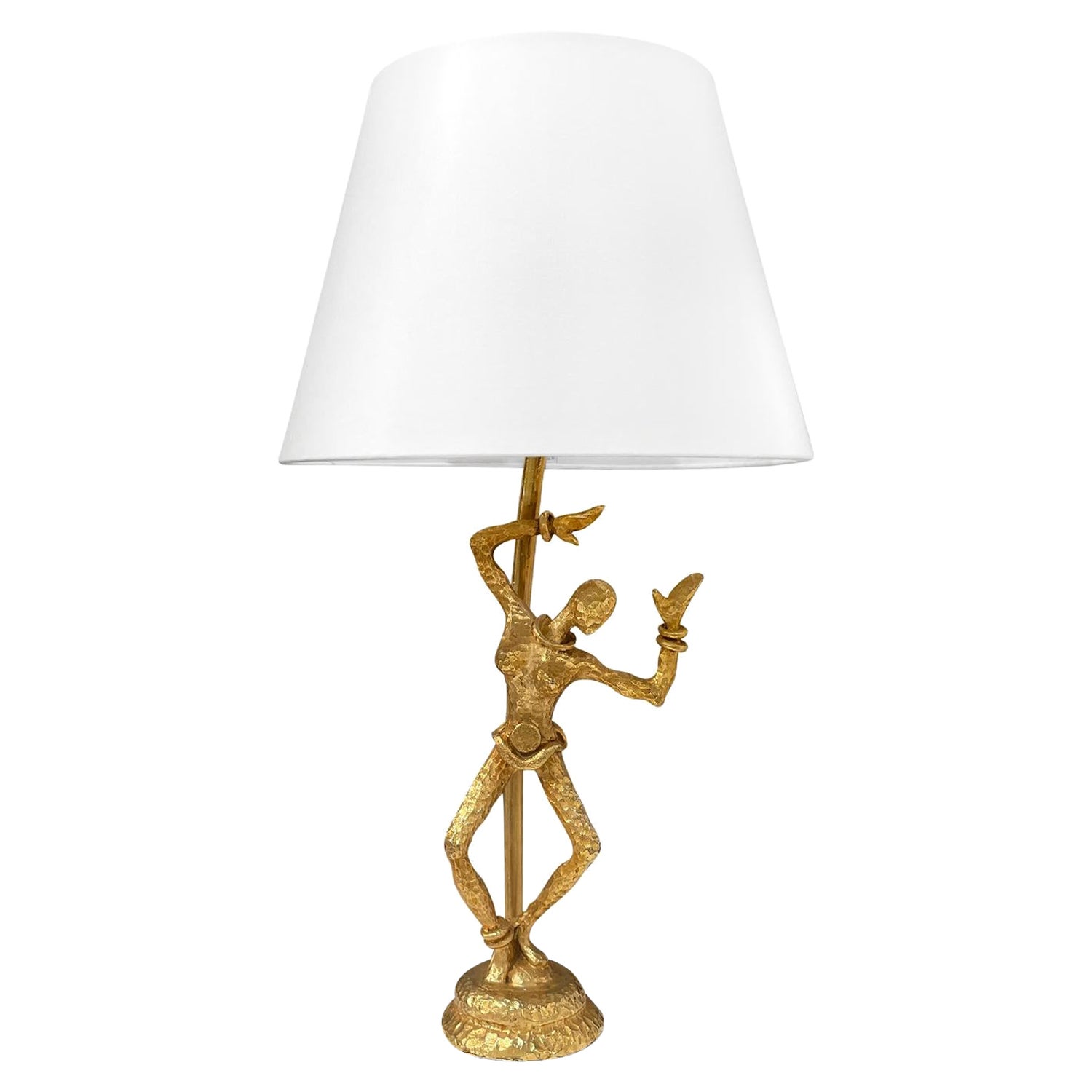 20th Century Gold Italian Single Vintage Sculptural Gilded Bronze Table Lamp For Sale