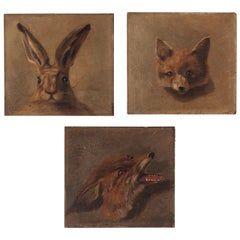 Early 20th Century Portrait Oil Paintings of Hare and Foxes