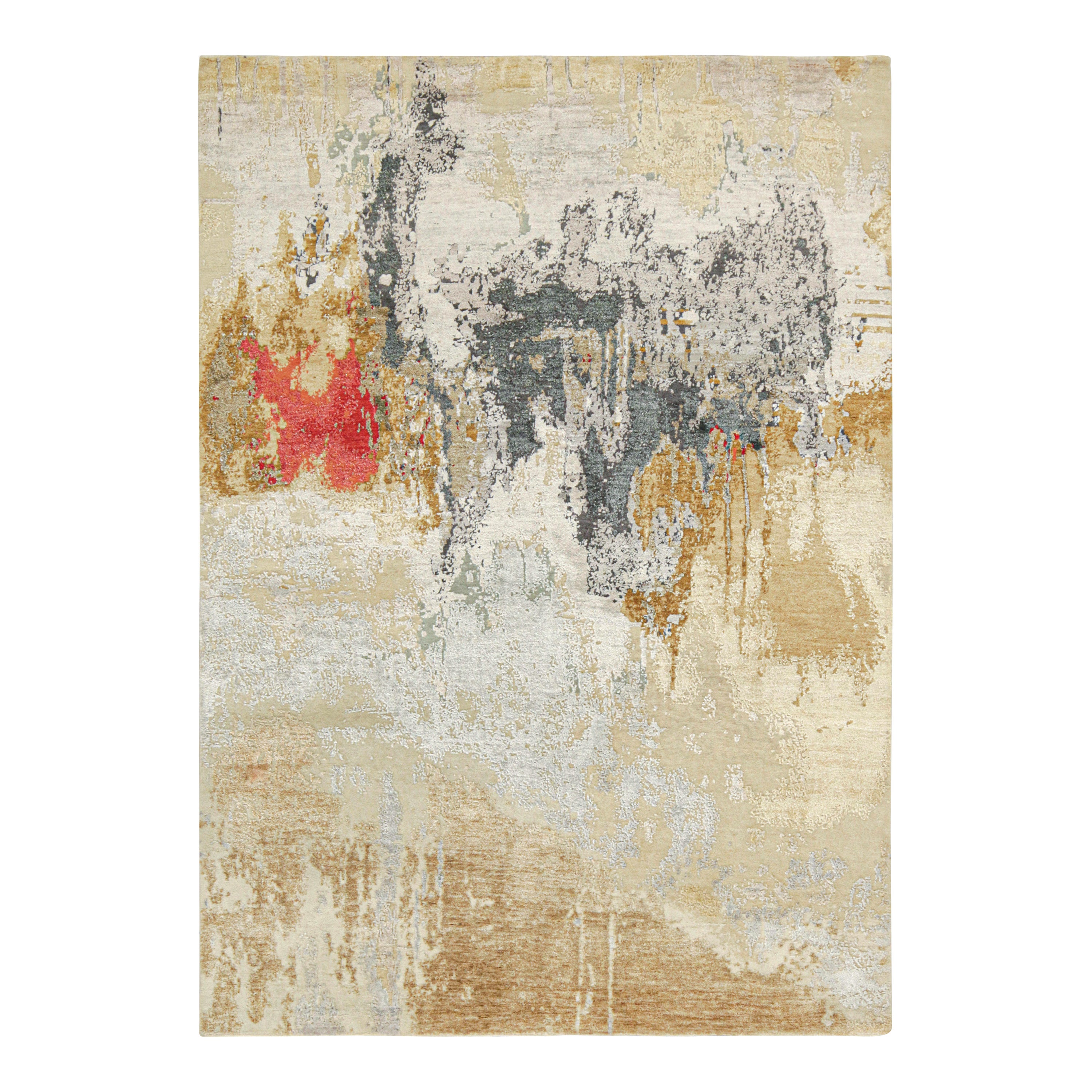 Rug & Kilim’s Modern Abstract Rug in Beige-Brown, Gray and Red For Sale
