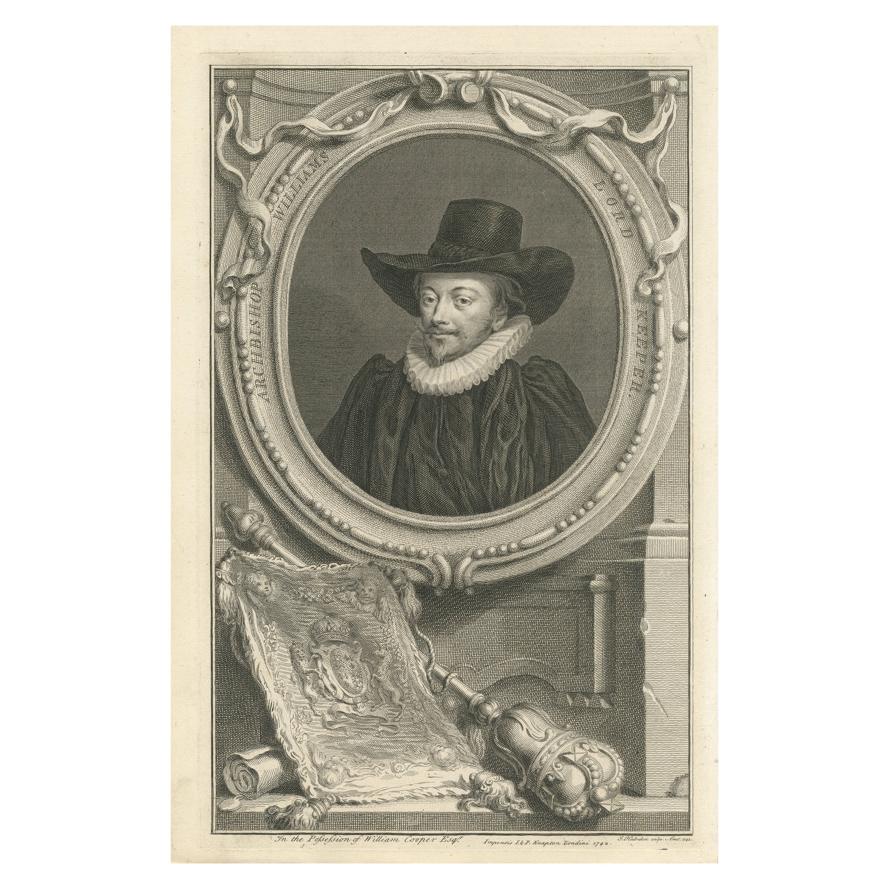 Antique Portrait of Archbishop Williams, Lord Keeper For Sale