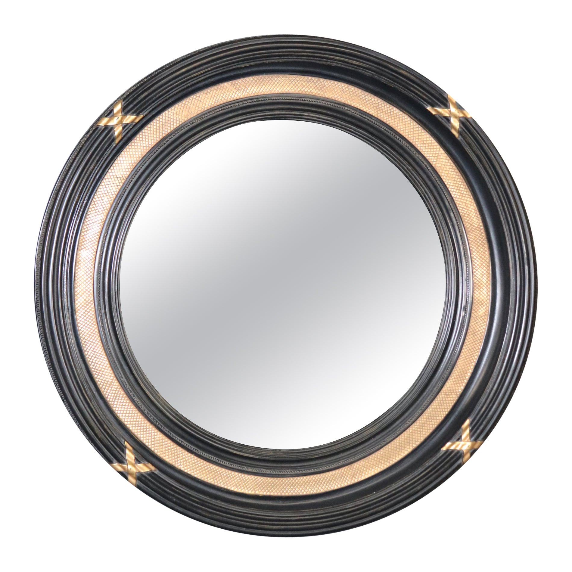 French Directoire Round Giltwood and Ebonized Wall Mirror For Sale