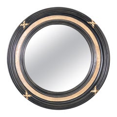 French Directoire Round Giltwood and Ebonized Wall Mirror