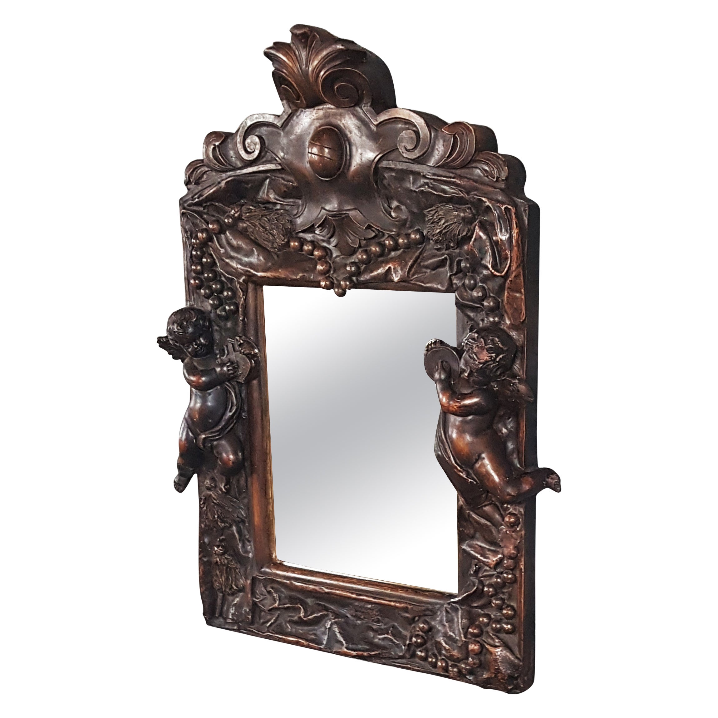 Baroque Louis XV Wall Mirror with Putt Sculptures, France