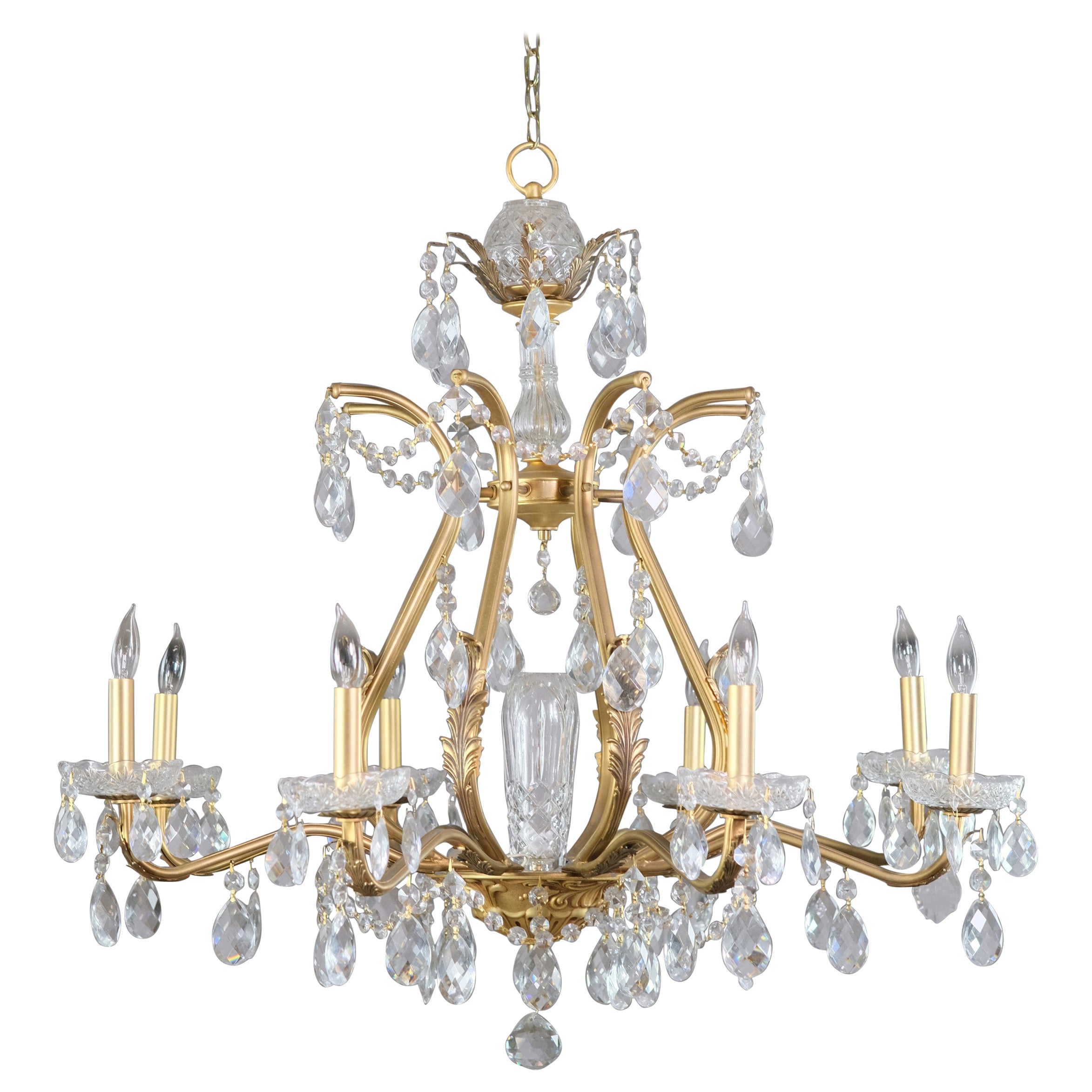 Restored 8 Arm Crystal and Gilt Chandelier For Sale