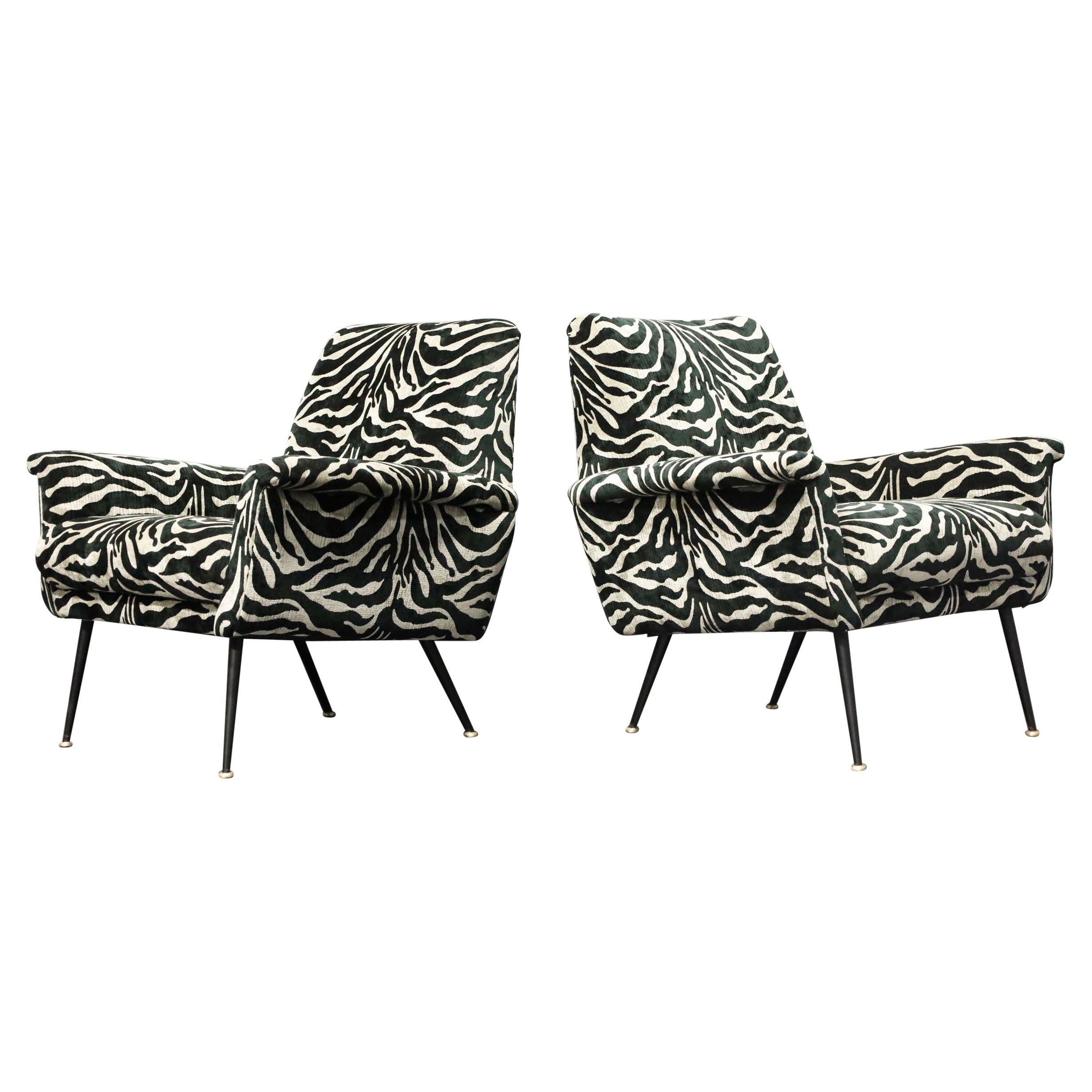 Pair of French Lounge Chairs in New Upholstery For Sale