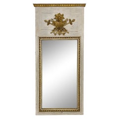 Antique l19th Century White and Gilt French Trumeau Style Mirror with Gilt Decoration 