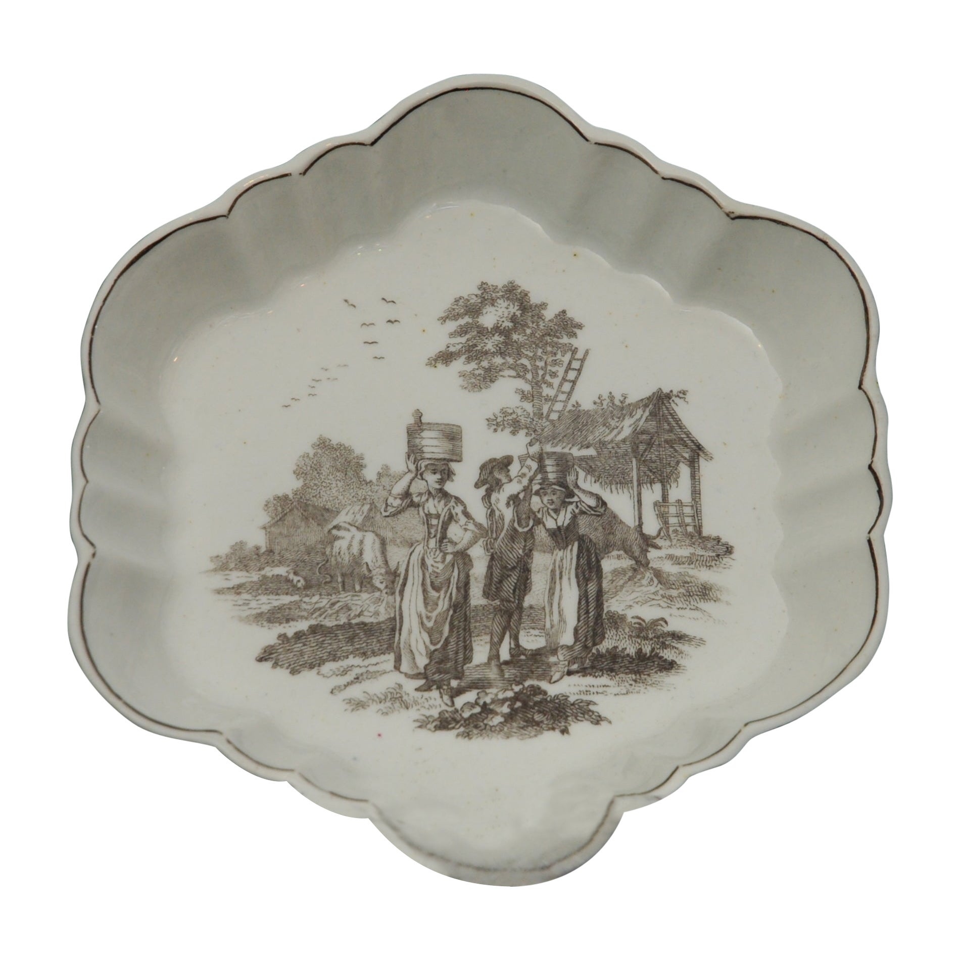 Teapot Stand, "Milkmaids" Pattern, Worcester, circa 1760 For Sale