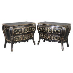 Pair Fine Quality Ebonized French Provincial Bombe Commodes Nightstands