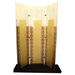 Vintage Etched Glass and Eglomise Three Panel Skyscraper Style Art Deco Divider