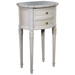 Fine Mirrored Top French-Made White Painted Louis XVI Nightstand