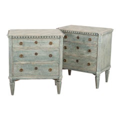 Pair of Gustavian Style Blue Painted Chest of Drawers, Circa 1880-90