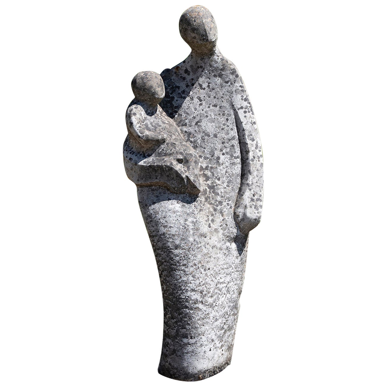 Sculpture - Mère et enfant en pierre - Biomorphique - Milieu du siècle - Moderne