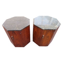 Handsome Pair Harvey Probber style Octagon Drum Side Tables Mid-Century Modern