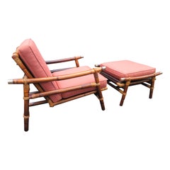 John Wisner for Ficks Reed Rattan Campaign Lounge Chair and Ottoman Mid-Century
