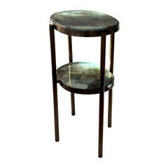 Double Layered Handcrafted Glass and Bronze Patina Brass Side Accent Table