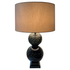 Gray Black Double Glass Globe Table Lamp with Metal Base Black Fabric Cord