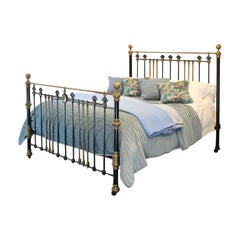 Wide Decorative Brass and Iron Victorian Bed in Black, MSK75