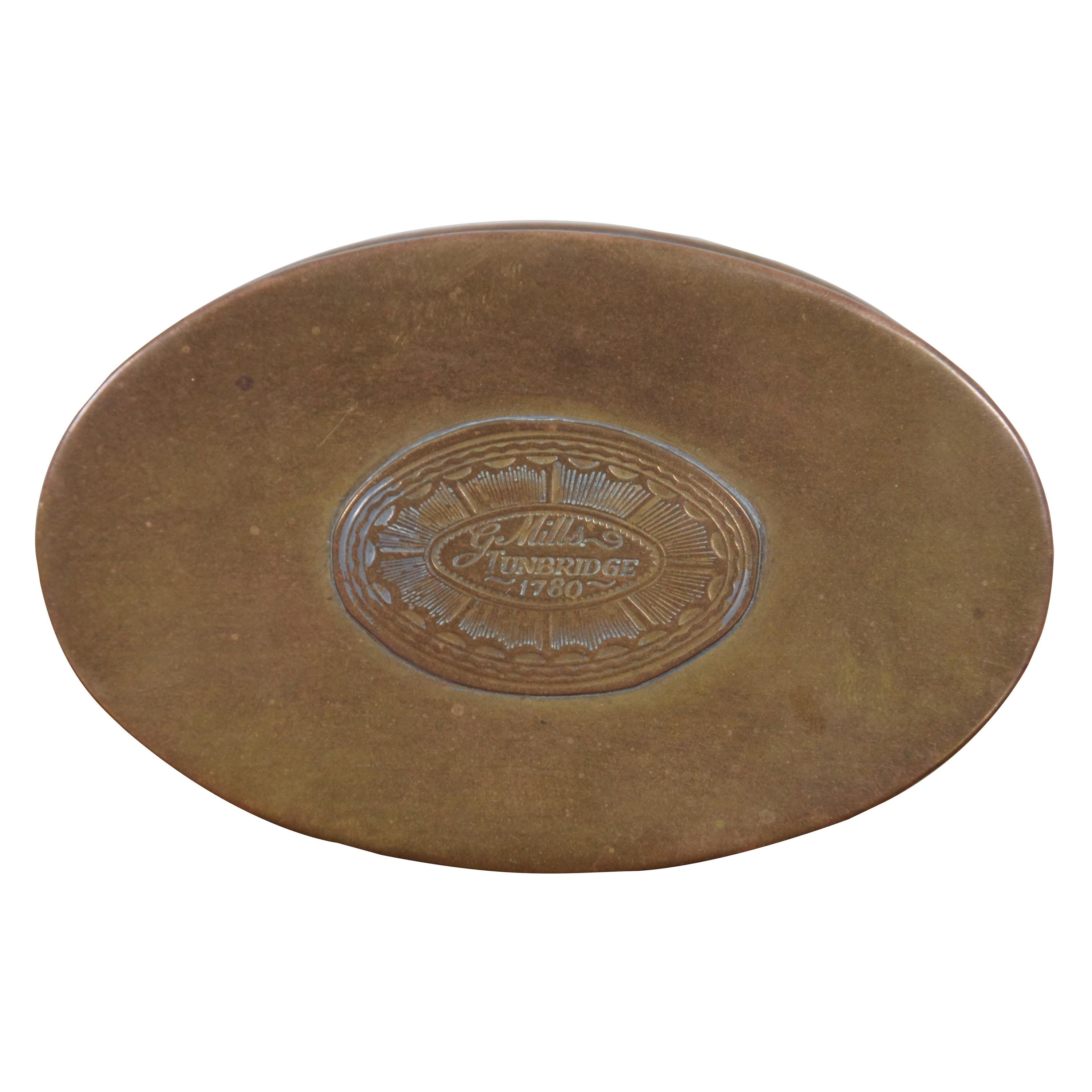 Antique 1780 Mottahedeh G Mills Tunbridge Oval Brass Tobacco Snuff Box For Sale