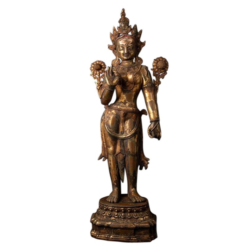 Old Bronze Nepali Green Tara Statue from Nepal For Sale