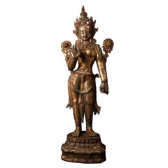 Ancienne statue Tara népalaise en bronze vert du Népal
