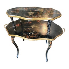 1870s Orientalist Hand-Painted Wood Two-story Italian Table