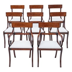 Antique Vintage Quality Set of 8 '6 + 2' Georgian Revival Mahogany Dining Chairs