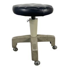 Industrial Aluminum and Leather Adjustable Dentist Stool by Reichert