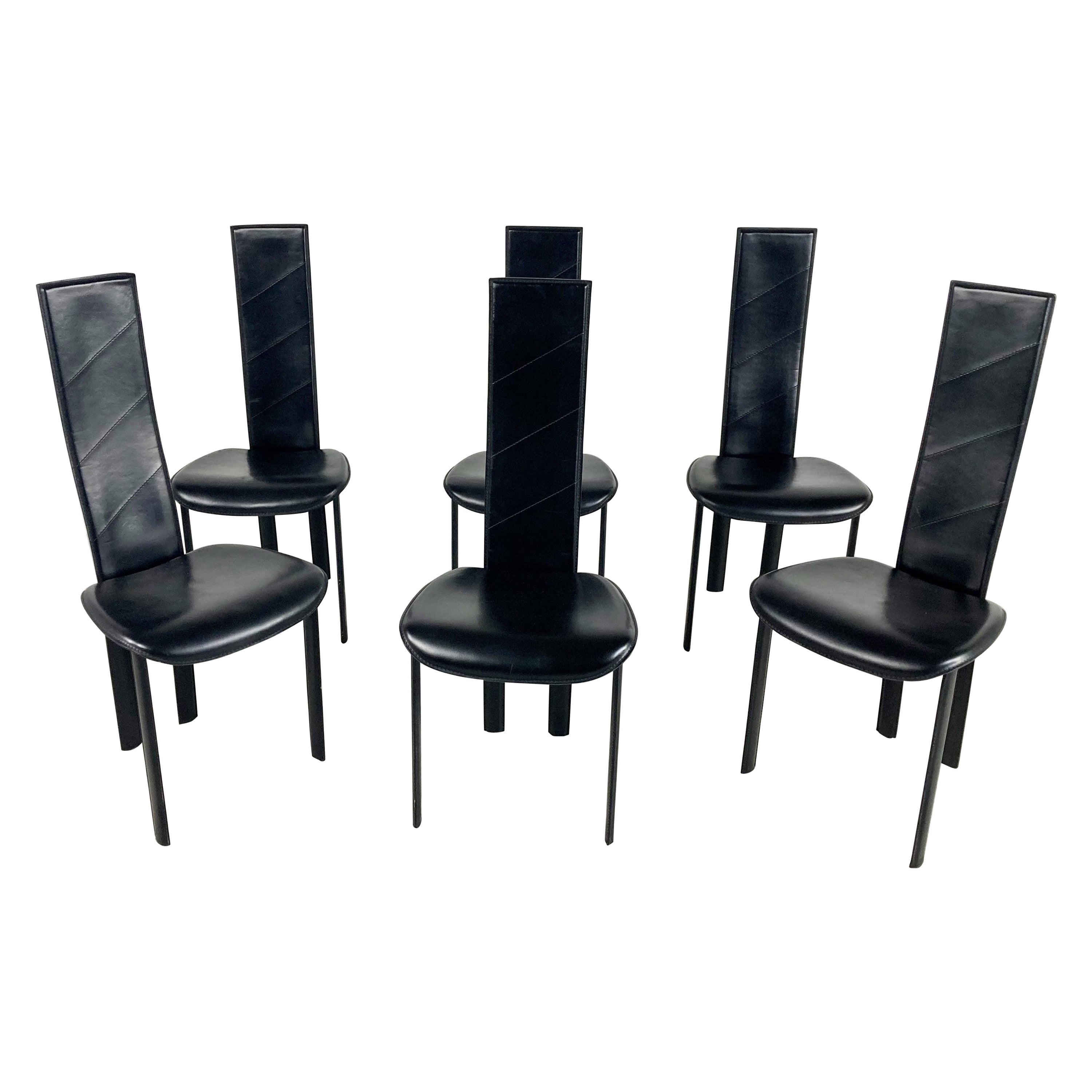 Vintage Brown Leather Dining Chairs, Set of 6, 1980s For Sale at 1stDibs