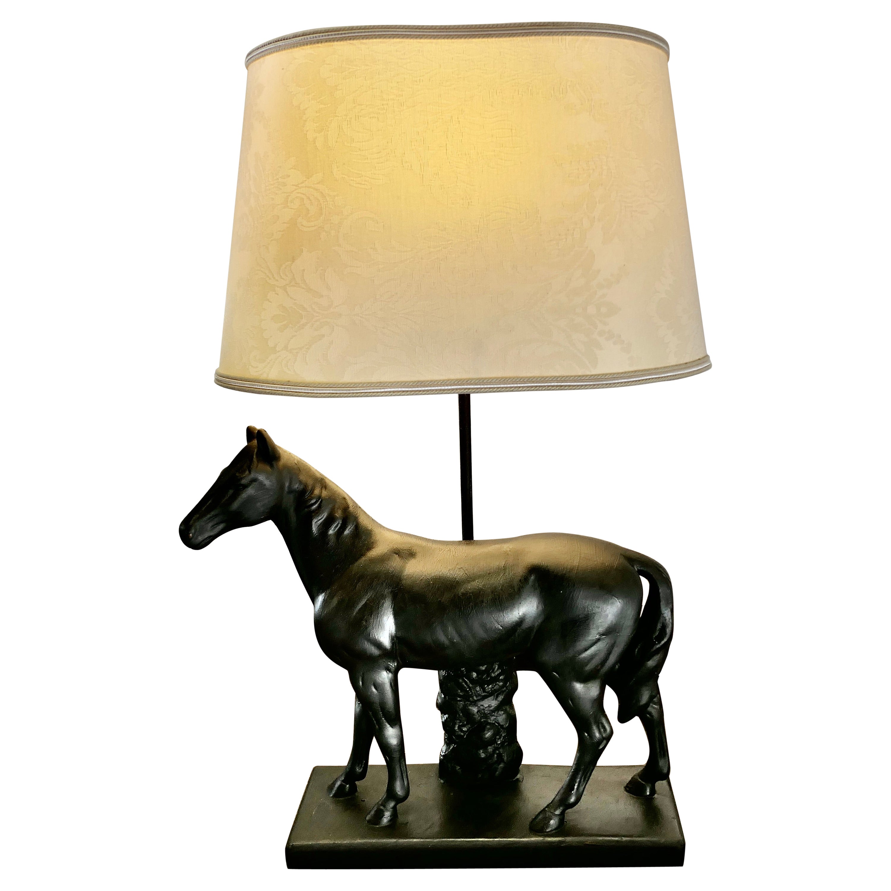  Art Deco Black Horse Table Lamp    