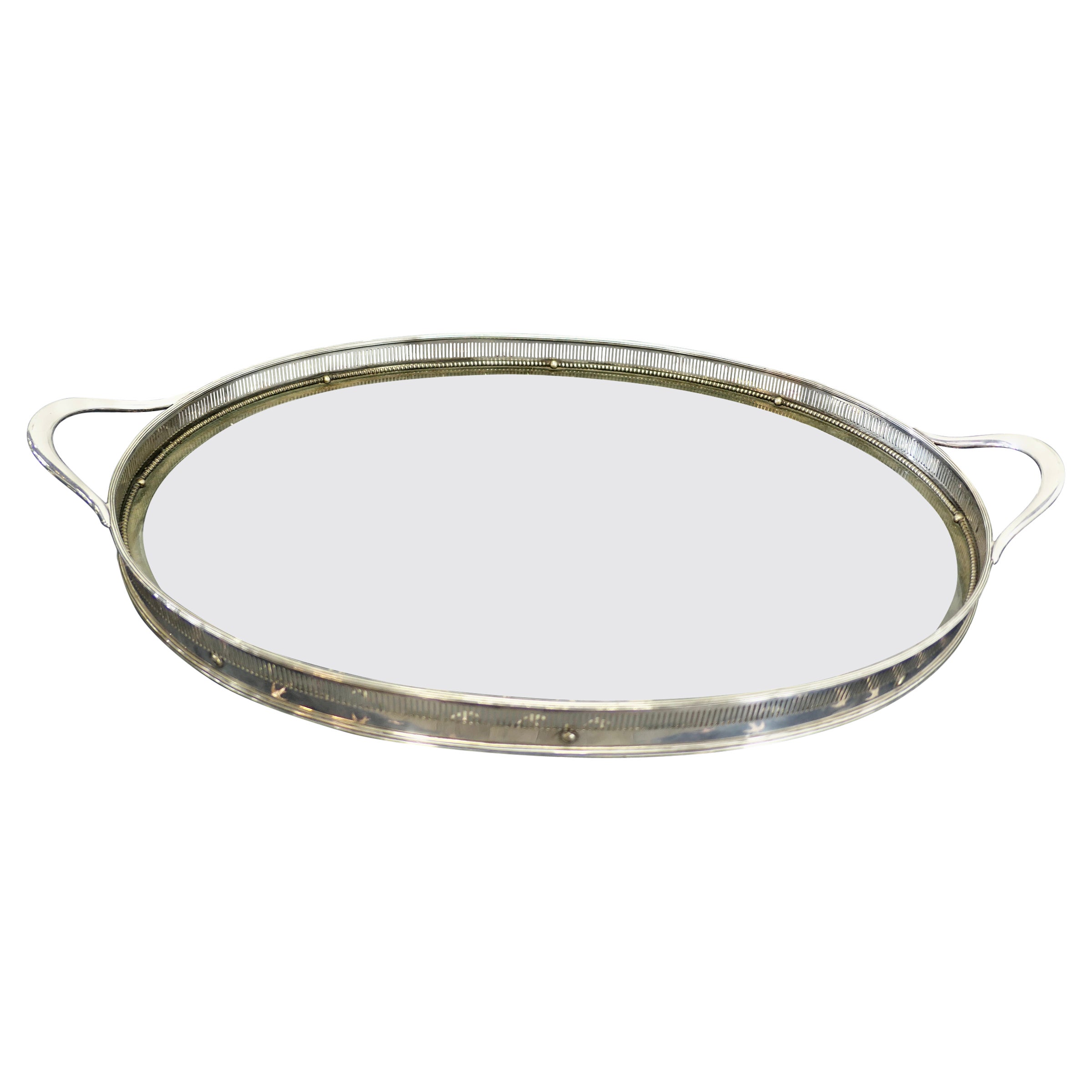 Large Silver Plated & Glass Sideboard Tray by Leuchars & Son